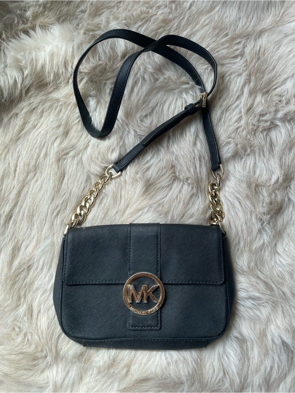 Michael Kors Black Crossbody Bag with Gold Chain Detail